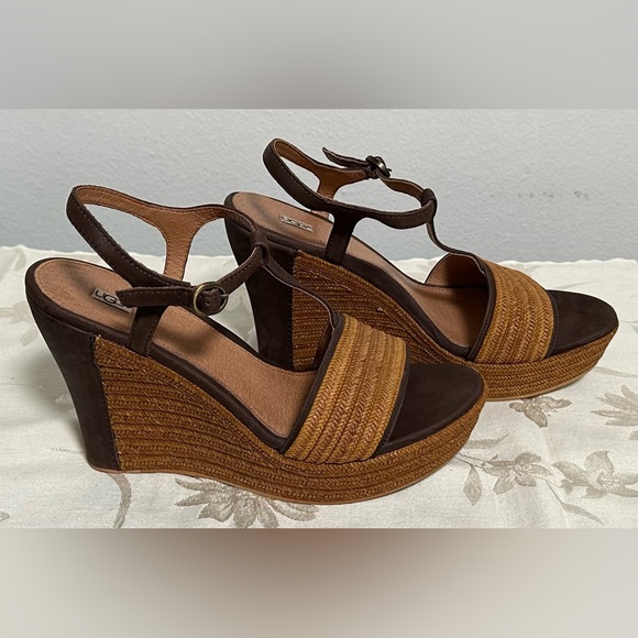 UGG Brown dressy wedge heel sandal espadrille - Picture 4 of 5